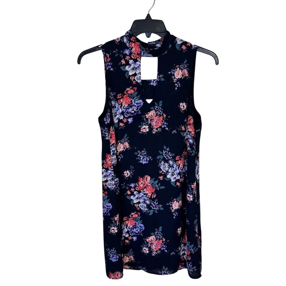 Preowned Skies are Blue Anthropologie Womens Navy Blue Floral Mini Dress Medium